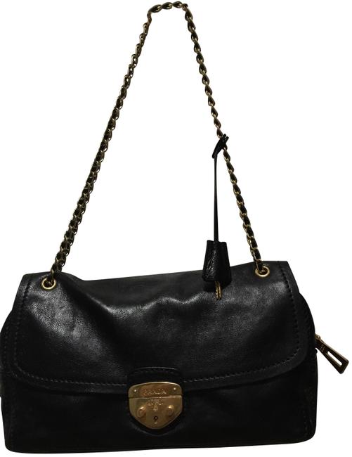 Prada Pattina Black Calfskin Leather Shoulder Bag