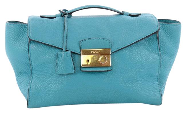 Prada Vitello Daino Pattina Convertible Medium Blue Leather Shoulder Bag