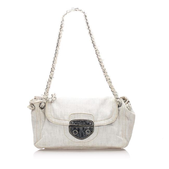 Prada Pattina Denim Gray Leather Shoulder Bag