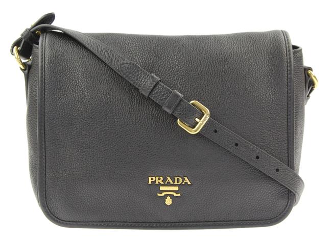 Prada Pattina Flap Black Leather Shoulder Bag