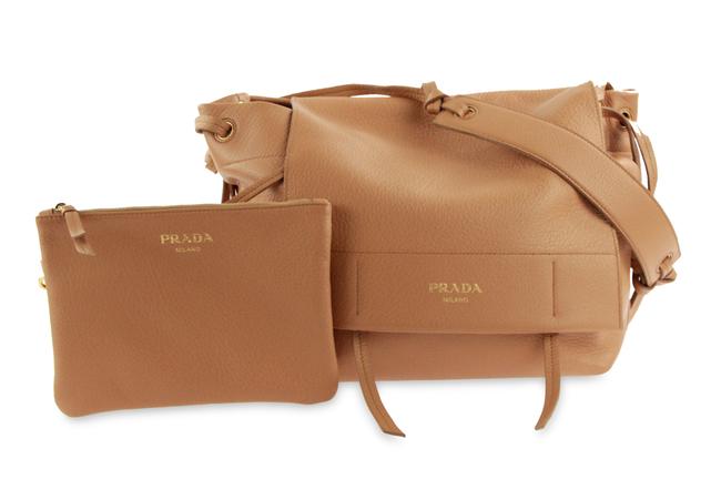 Prada Pattina Flap Naturale Brown Leather Shoulder Bag