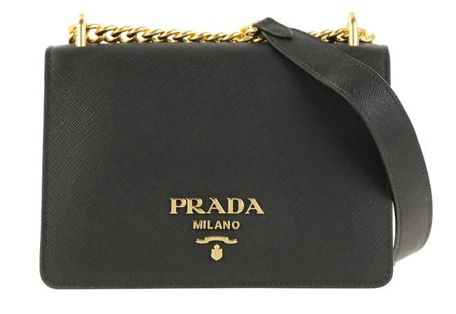 Prada Pattina Small Chain Black Saffiano Leather Shoulder Bag