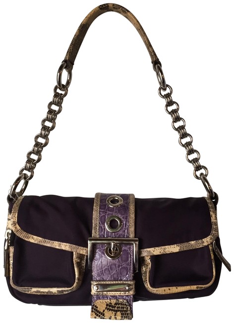 Prada Pattina Snakeskin Purple Print Nylon Shoulder Bag