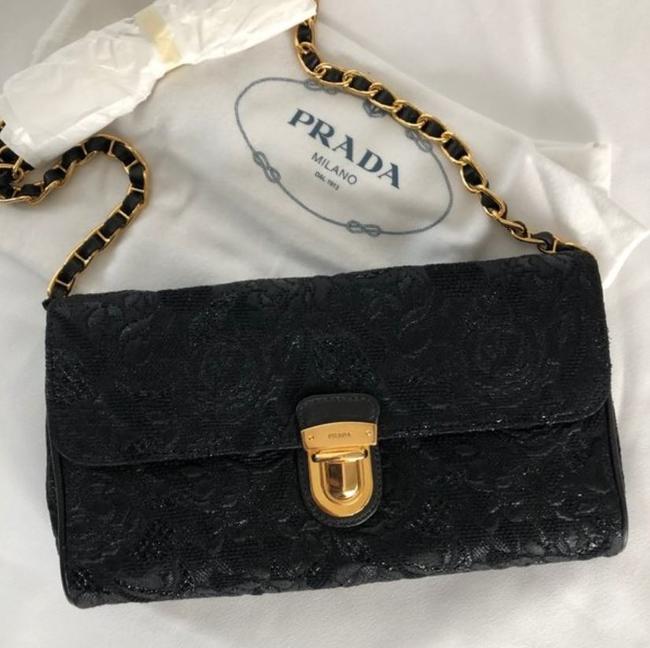 Prada Pattina Tessuto Lurex Black Nylon Leather Shoulder Bag