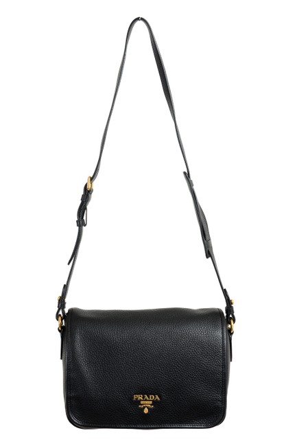 Prada Pattina Womens 1bd091 Black Leather Shoulder Bag