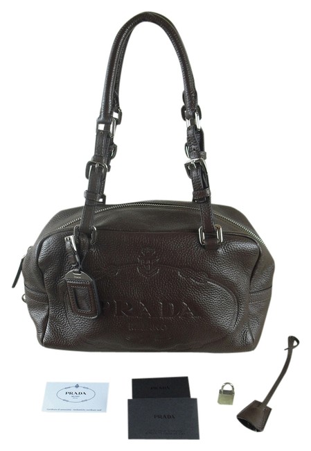 Prada Pebble Chocolate Brown Leather Shoulder Bag