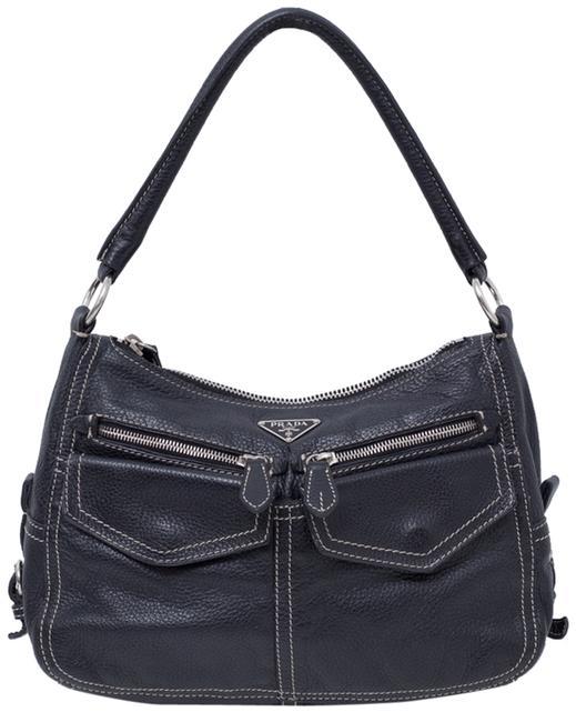Prada Pebbled Handbag Black Leather Shoulder Bag