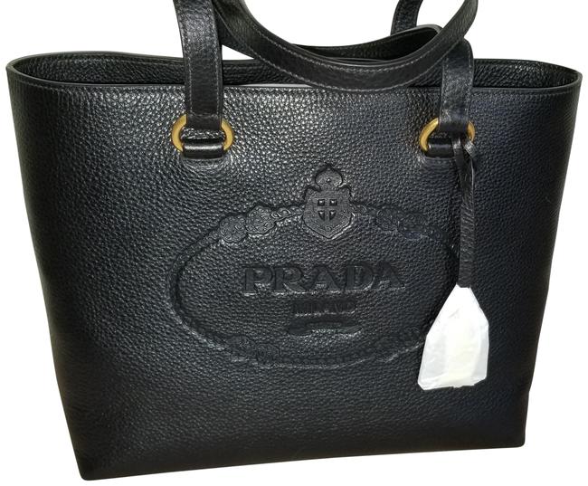 Prada Tote Pebbled Black Leather Shoulder Bag