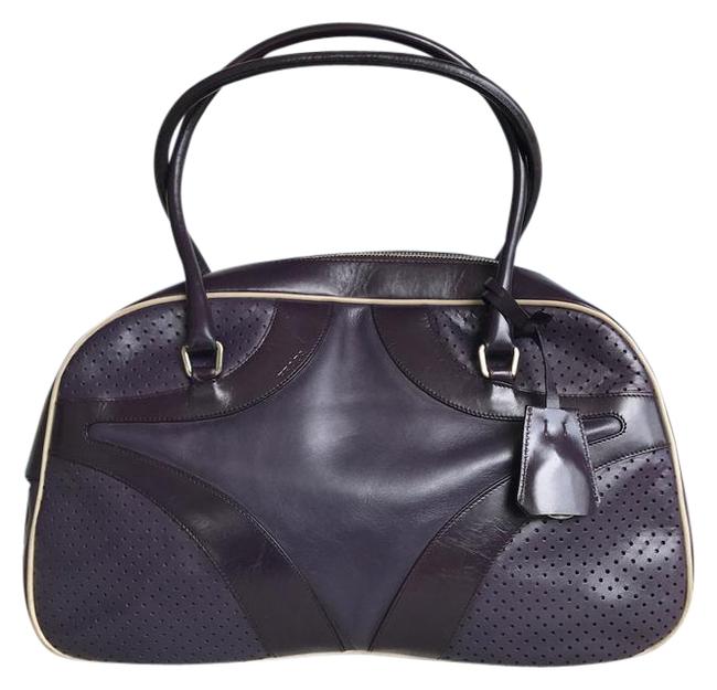 Prada Perforated Bowler Purple Leather Shoulder Bag