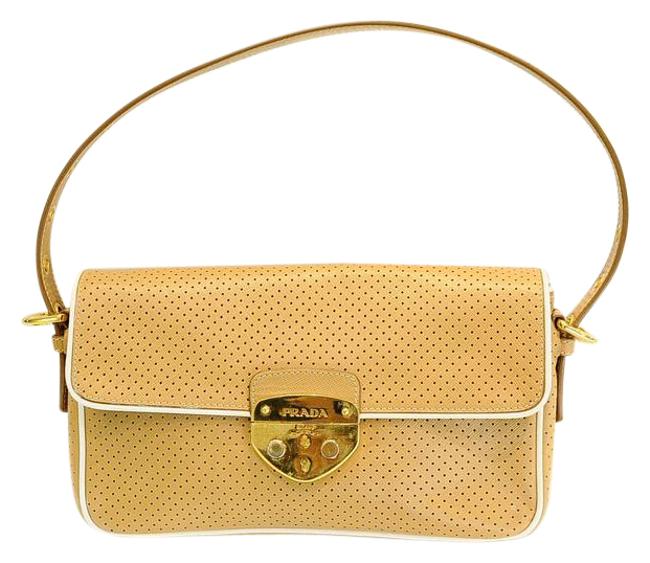 Prada Perforated Saffiano Brown Shoulder Bag