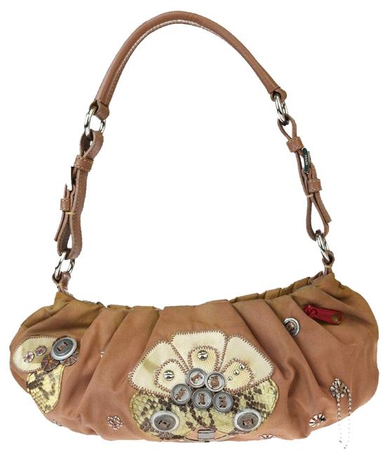Prada Pink Beige Nylon Leather Spangles Shoulder Bag