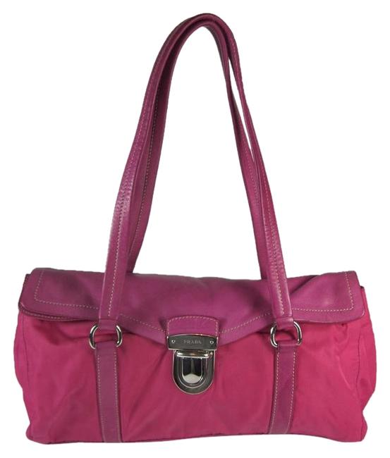 Prada Pink Leather  Vela Nylon Shoulder Bag