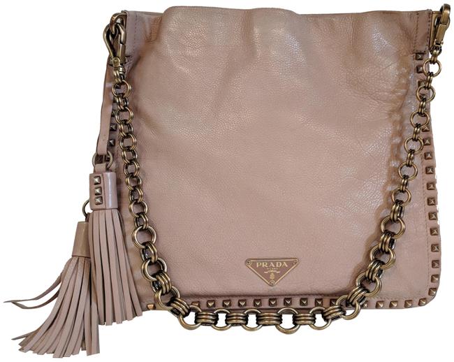 Prada Pink Nude Studded Blush Leather Shoulder Bag