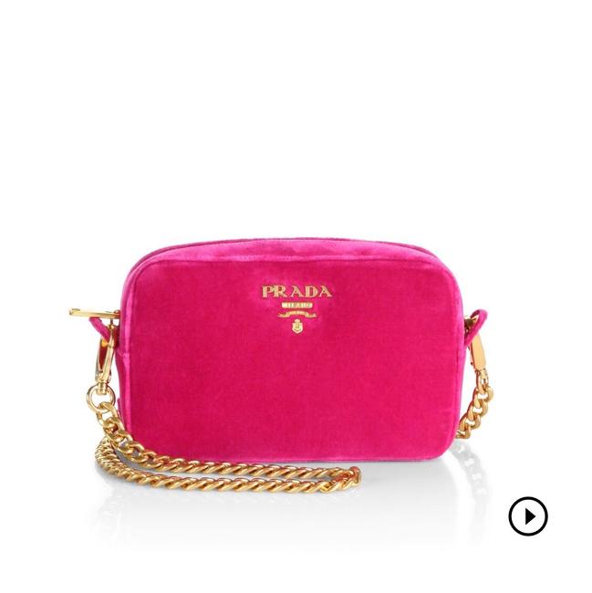Prada Pink Velvet with Gold Hard Ware Shoulder Bag