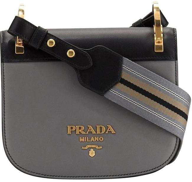 Prada Pionniere Web strap Gray Leather Shoulder Bag