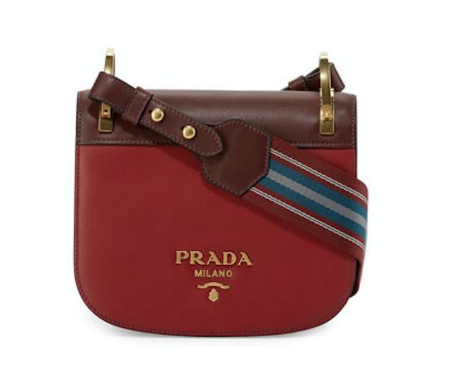 Prada Pionniere Web strap Red Leather Shoulder Bag