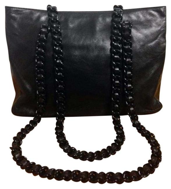 Prada Plastic Chain Black Leather Shoulder Bag