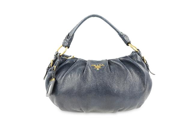 Prada Pleated Baltico Blue Leather Shoulder Bag