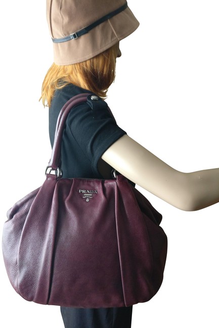 Prada Pleated Burgundy Leather Shoulder Bag
