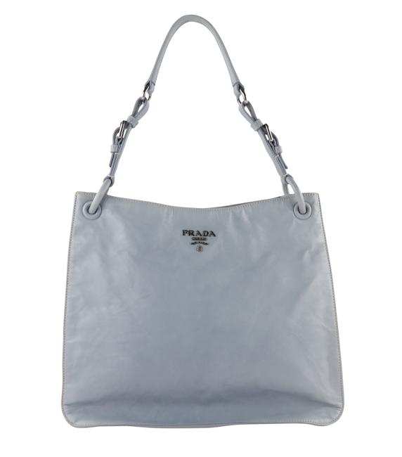 Prada Pleated Side Pale Blue Leather Shoulder Bag
