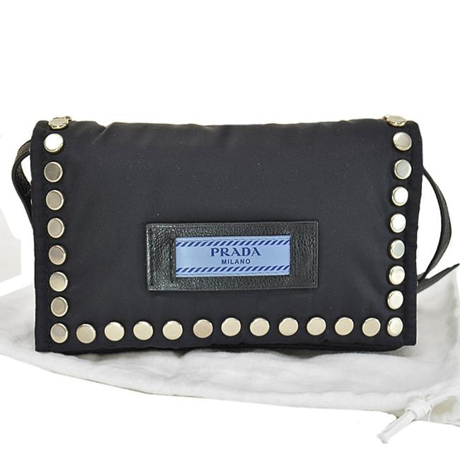 Prada Pochette Ladies 51896c Black  Silver Nylon  Leather Shoulder Bag