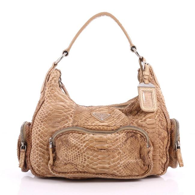 Prada Pocket Medium Brown Python Shoulder Bag