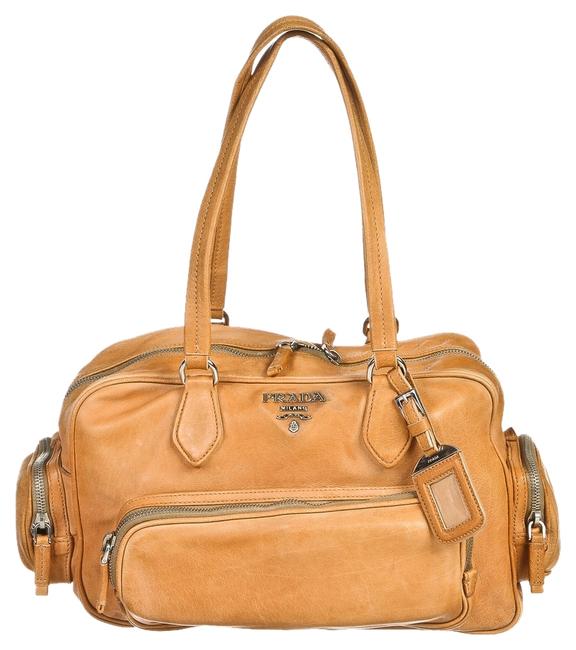 Prada Pocket Tan Leather Shoulder Bag