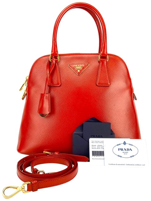 Prada Promenade Lux Small Red Saffiano Leather Shoulder Bag