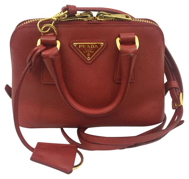 Prada Promenade Mini Red Saffiano Leather Shoulder Bag
