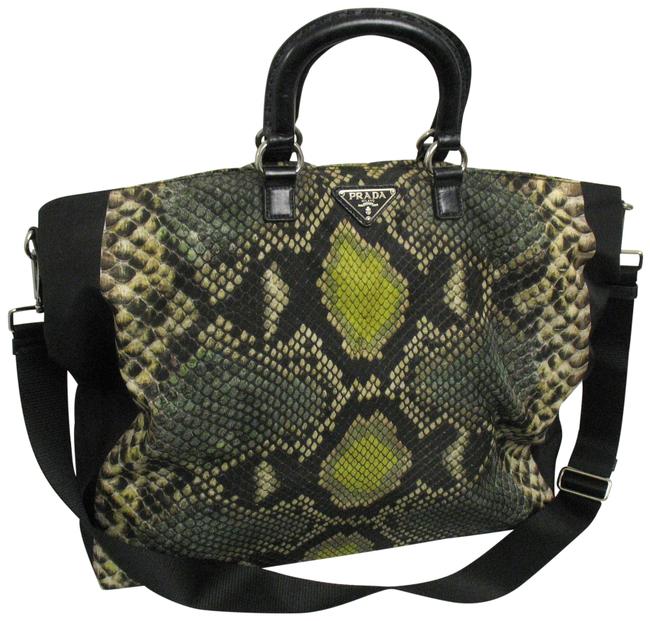 Prada Python Design Leather and Nylon Shoulder Bag