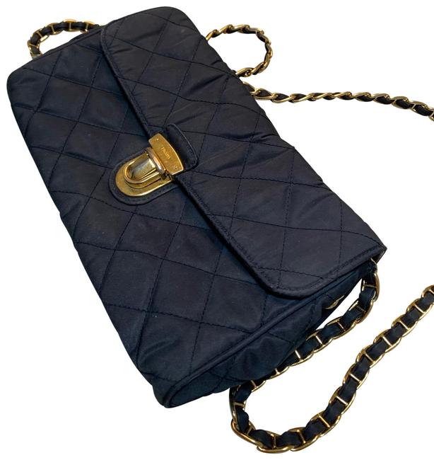 Prada Quilted Flap Navy Nylon Shoulder Bag