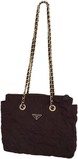 Prada Quilted Tessotu Brown Nylon Shoulder Bag