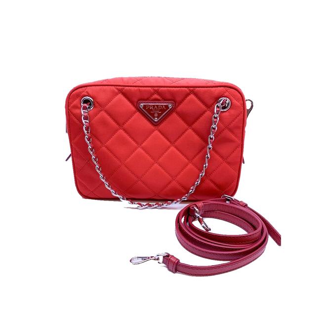 Prada Quilted Tessuto Bandoliera Triangle Logo 1bh910 Red Nylon Shoulder Bag