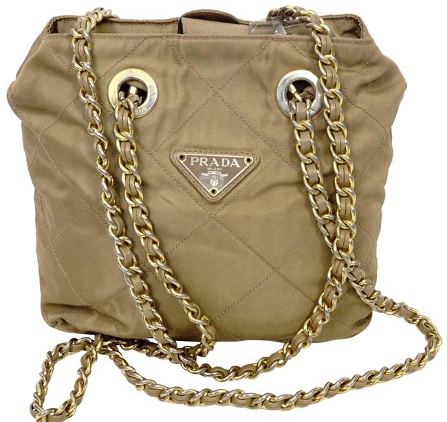 Prada Quilted Tessuto Beige Canvas Shoulder Bag
