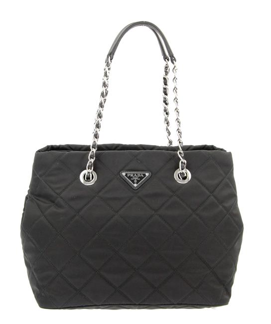Prada Quilted Tessuto Chain Black Canvas Shoulder Bag