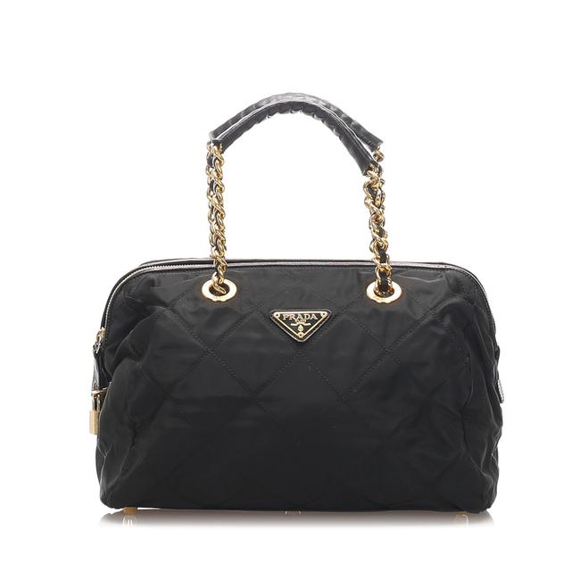 Prada Quilted Tessuto Handbag Black Leather Shoulder Bag