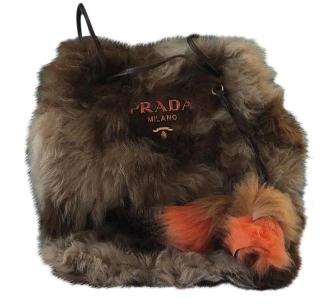 Prada Rare Handbag. Brown Shearling Wool Shoulder Bag