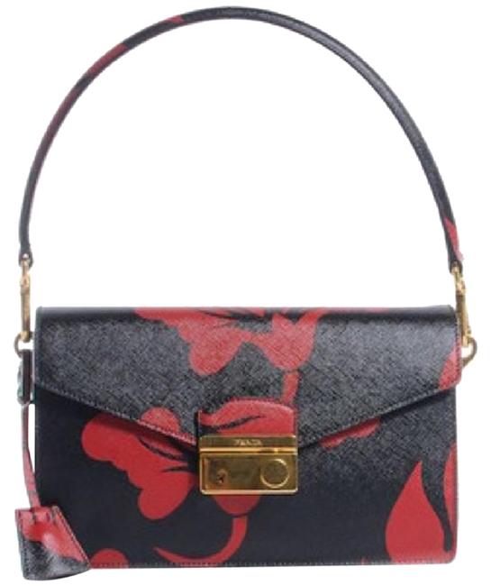 Prada Red Black Leather Shoulder Bag