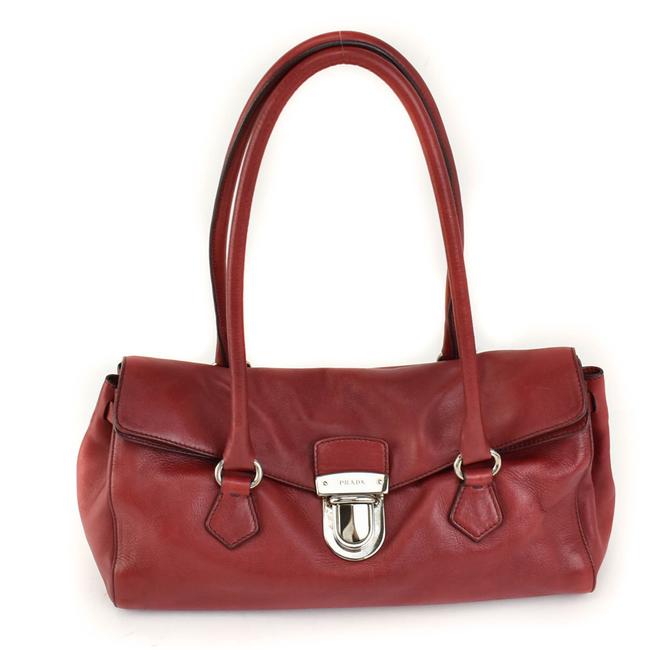 Prada Red Leather  Logo Tote Ss Shoulder Bag