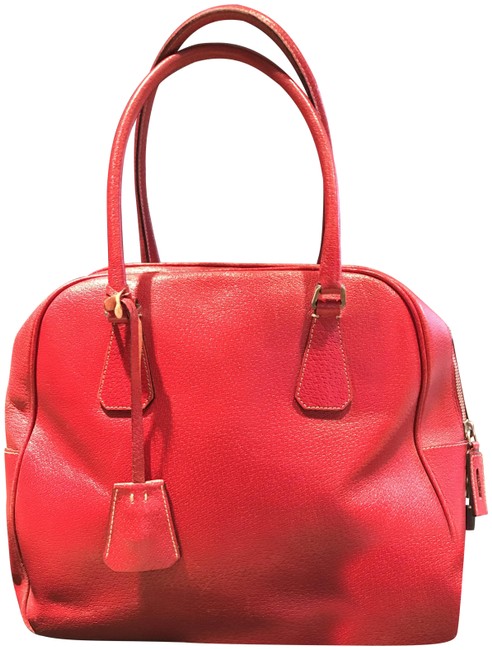 Prada Red Leather Pebbled Shoulder Bag