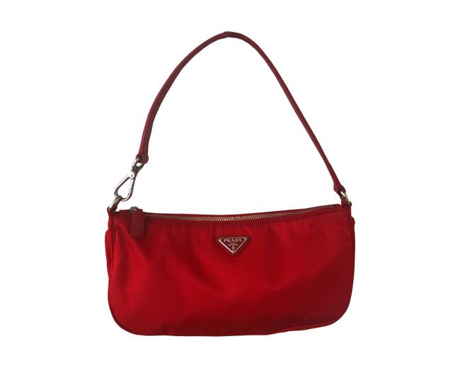 Prada Red Nylon and Leather Shoulder Bag