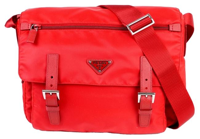 Prada Red NylonLeather Shoulder Bag