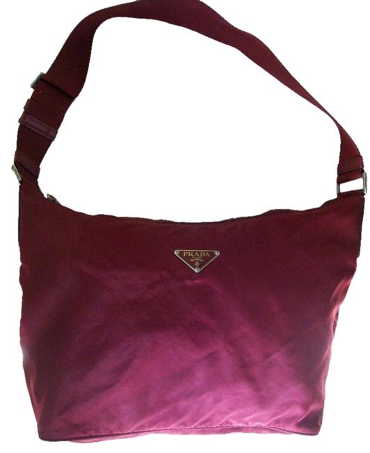 Prada Red Silver Hardware Fabric Shoulder Bag