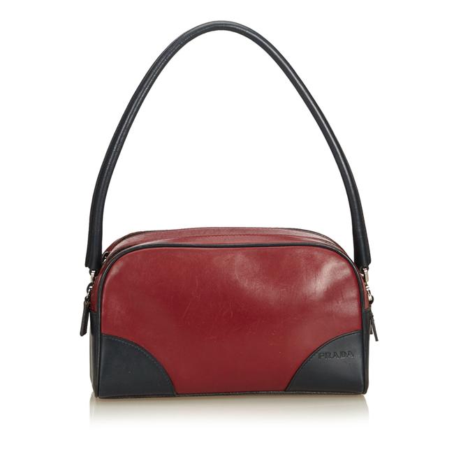 Prada Red X Black Leather Shoulder Bag