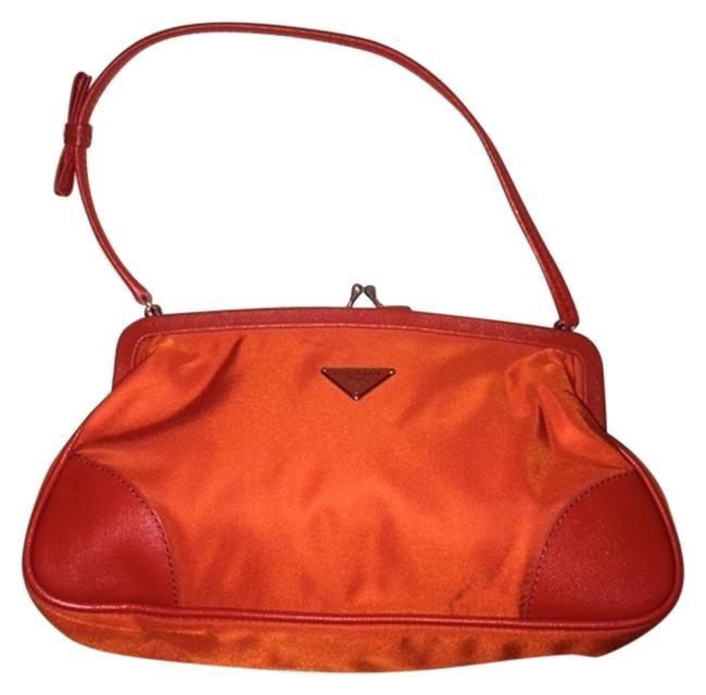 Prada Clutch RedOrange Little ClutchShoulder Red orange Satin Shoulder Bag