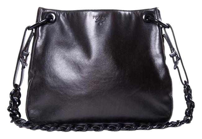 Prada Resin Chain Black Leather Shoulder Bag