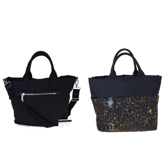 Prada Reversible Black Khaki Nylon Leather Shoulder Bag