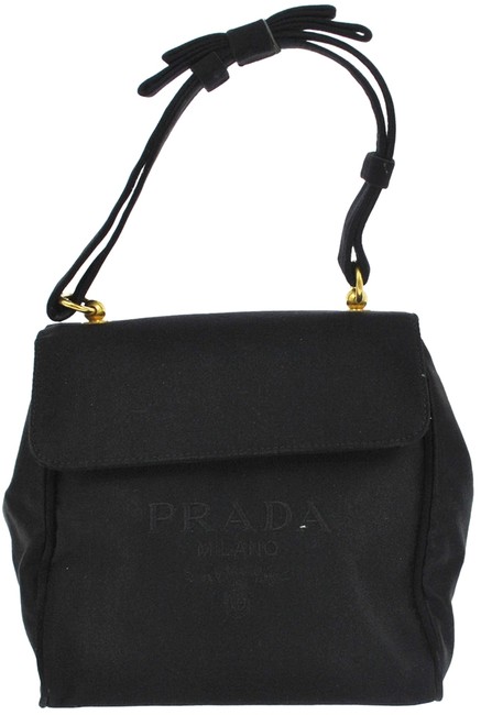 Prada Tote Ribbon Hand Black Nylon Made In Italy Vintage Shoulder Bag