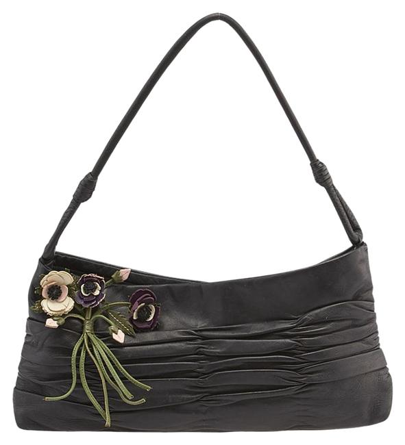 Prada Roses 86197 Black Leather Shoulder Bag
