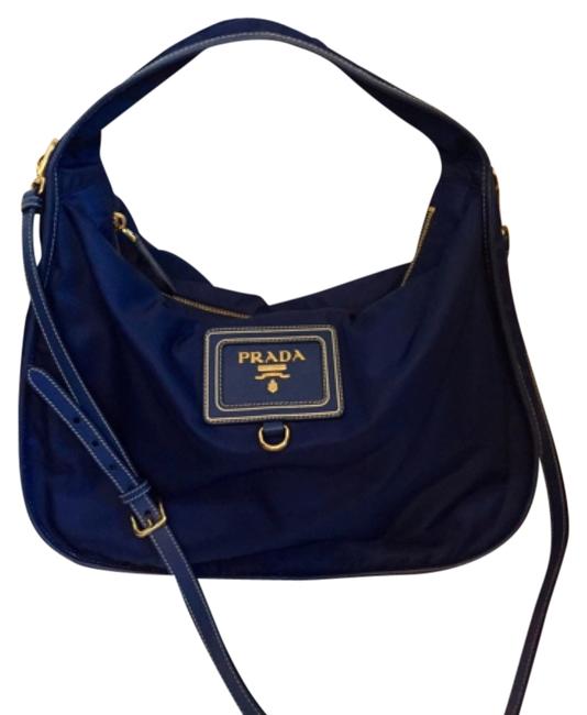 Prada Royal Blue NylonLeather Shoulder Bag